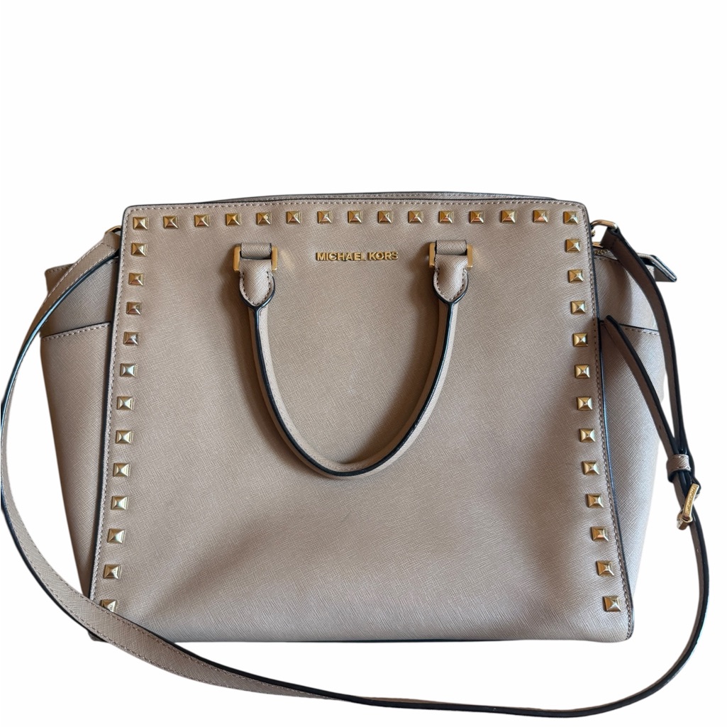 Michael Kors Beige Studded Satchel